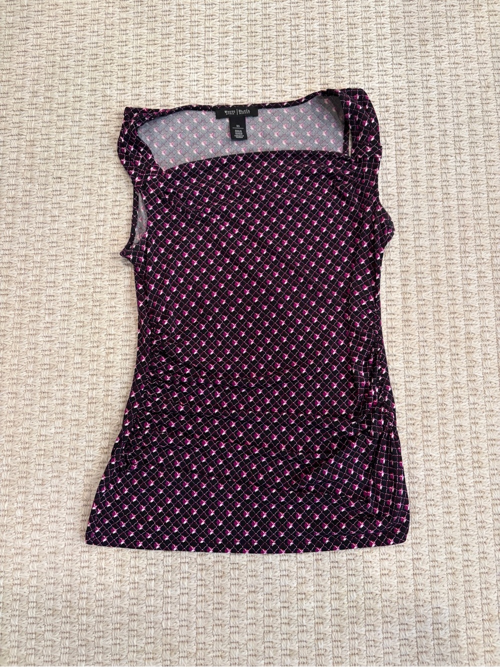 White House Black Market Black and Pink Geometric Cap-Sleeve Tank